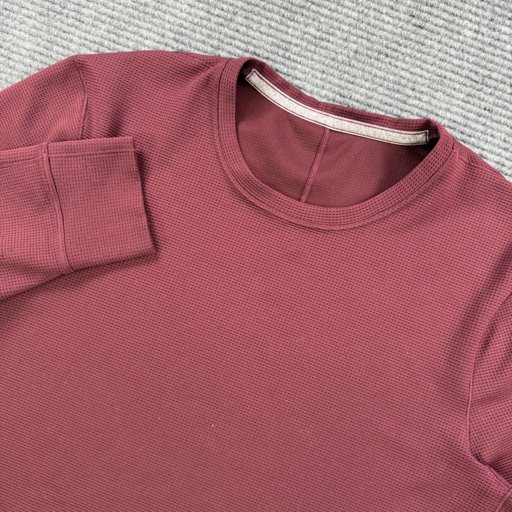 Lululemon Mens Large Waffle Knit Long Sleeve Crewneck Shirt Maroon No Tag